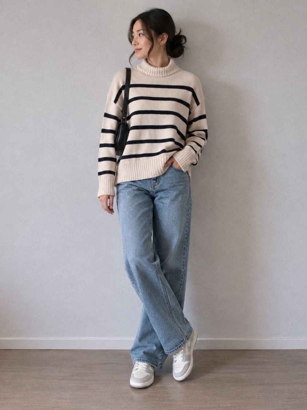 Old Navy Cream & Black Striped Turtleneck Sweater